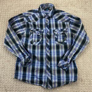 Burnside Shirt Men Medium M Blue Black Purple Plaid Button Up Casual Logo Surfer